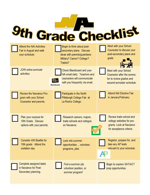 9th Grade Checklist